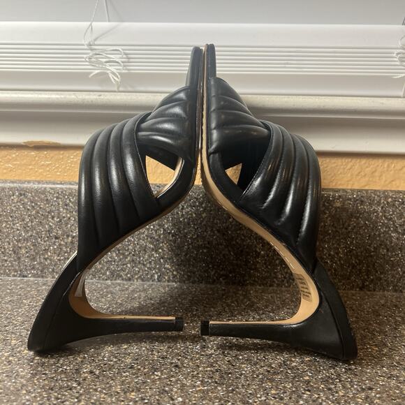 Vince Camuto Women's Sz 8.5 M Black Leather Stiletto Heels Open Toe Slip On Mule - Picture 5 of 11